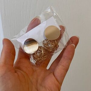 Gold Plated Round Pearl Dangle Drop Earrings Stud new & unopened